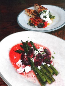 Plate of Grill Asparagus and Plate of Burrata Cheese